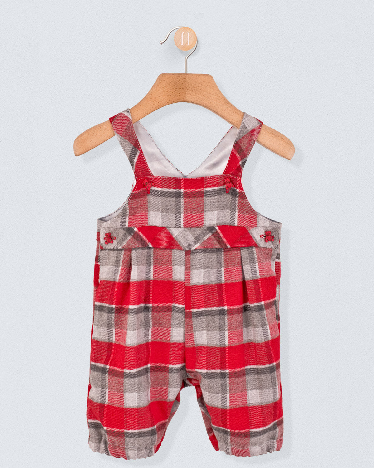 Bear Red Plaid Flannel Shortall